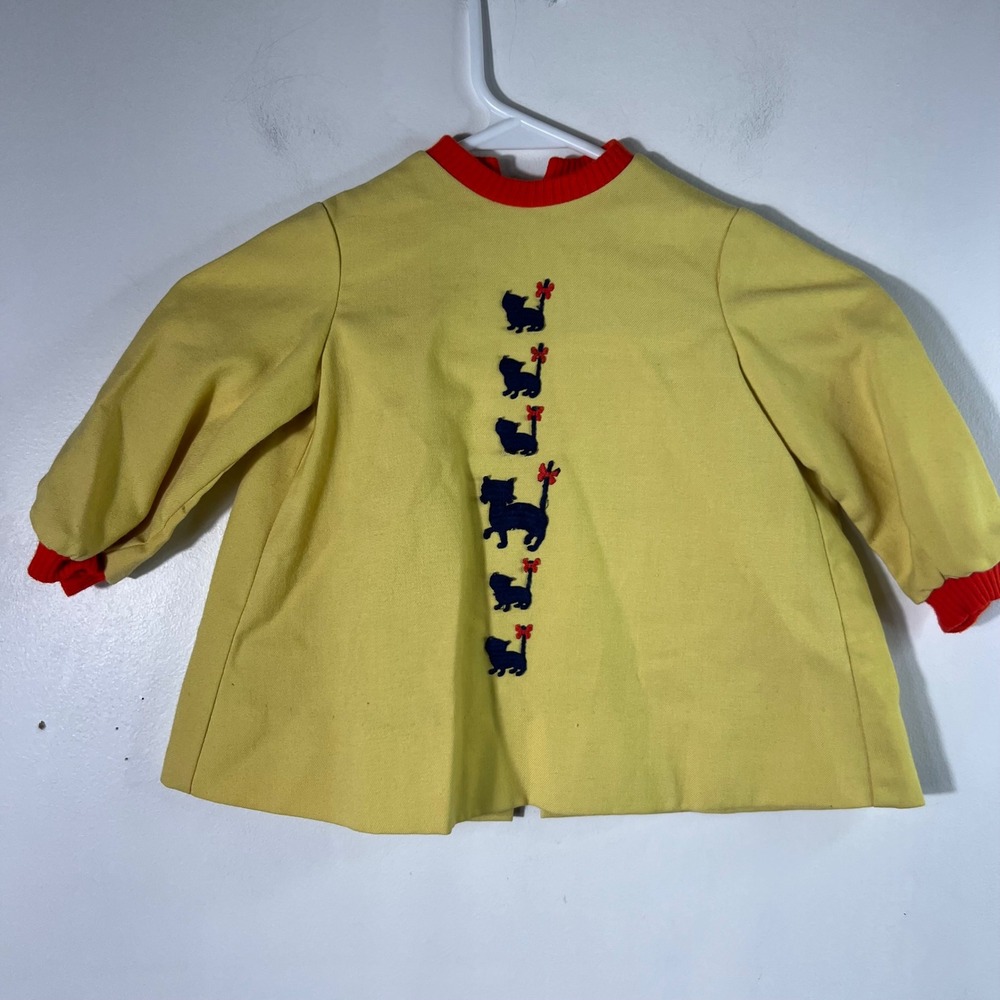 Vintage Ruth Originals Yellow Smock Top‎ Black Cat Embroidery Button Back 2T
